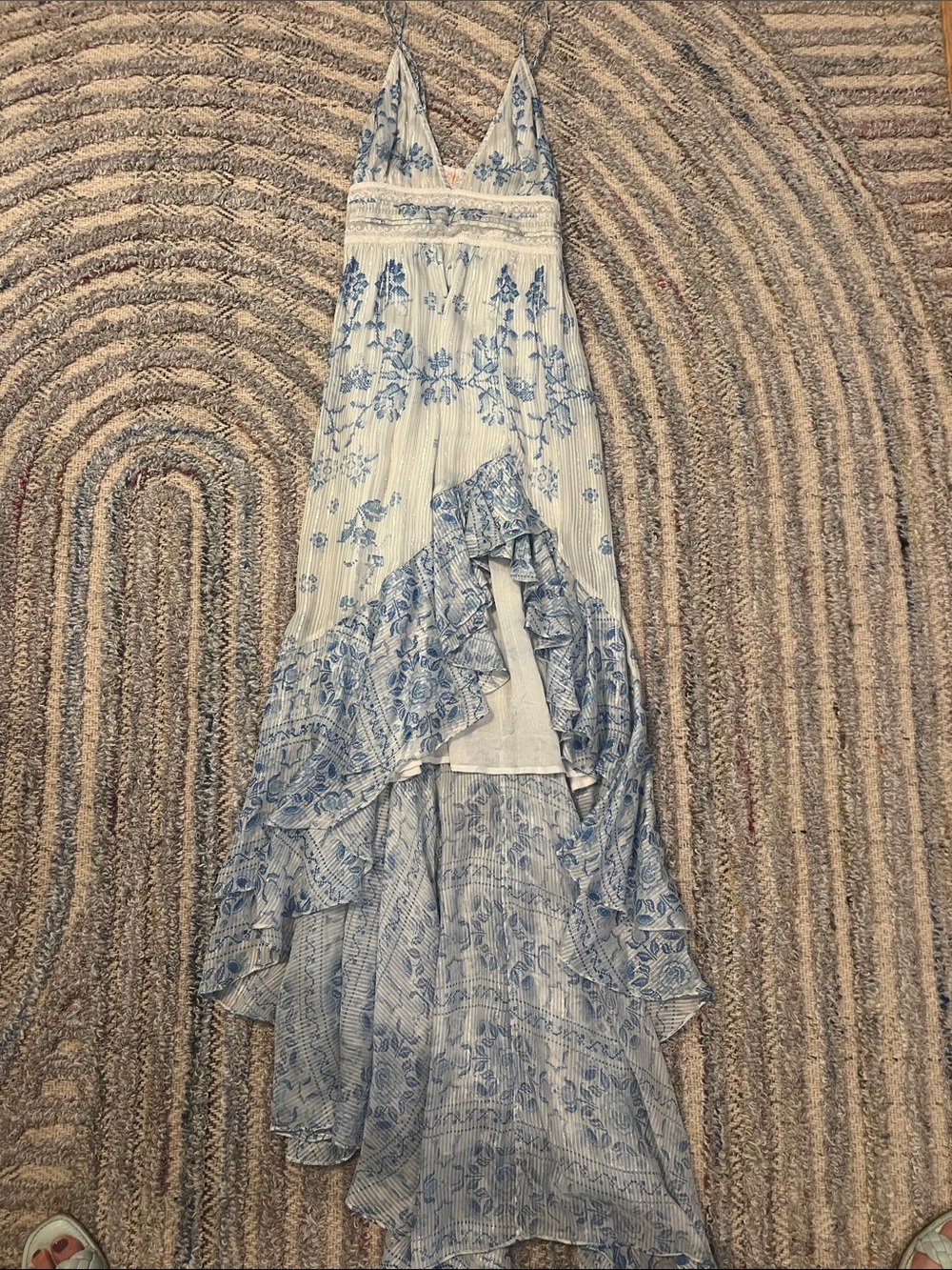 Rococo Sand Blue and White Floral Maxi Dress